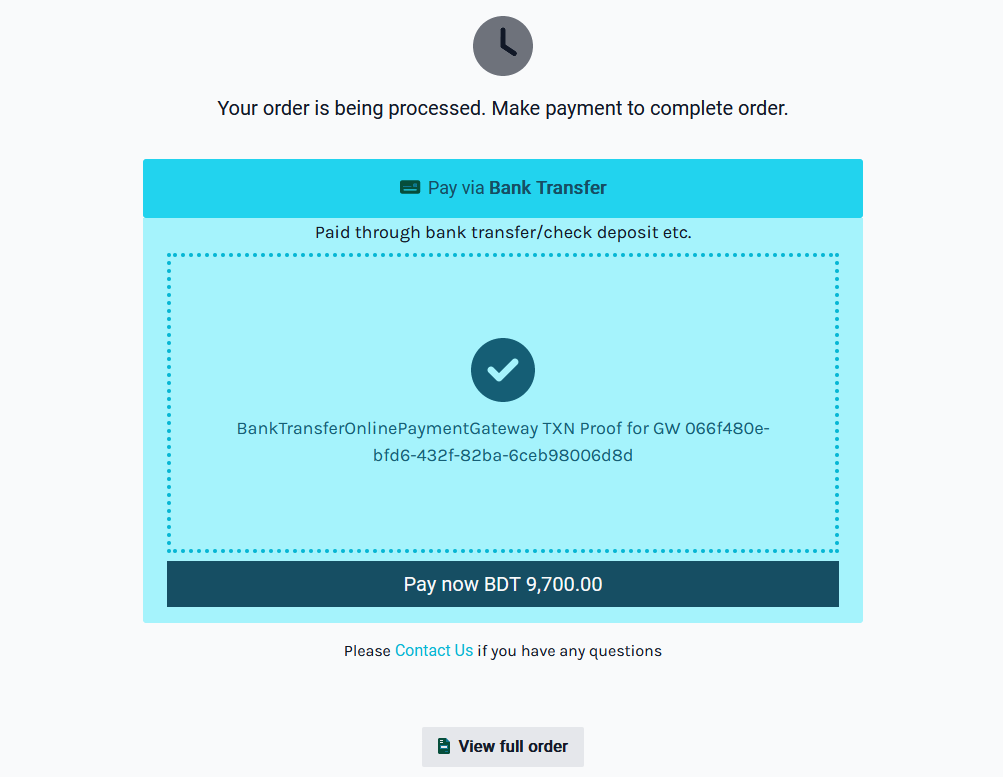 pay via Bank Transfer