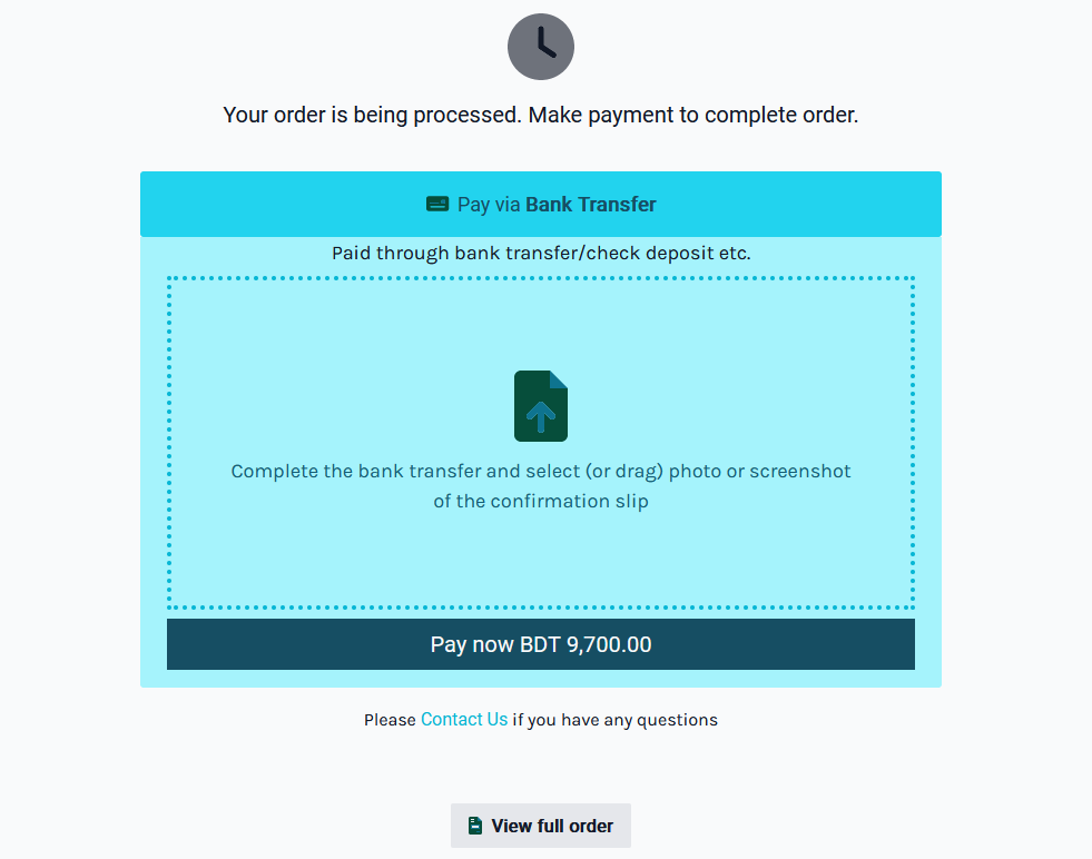 pay via Bank Transfer