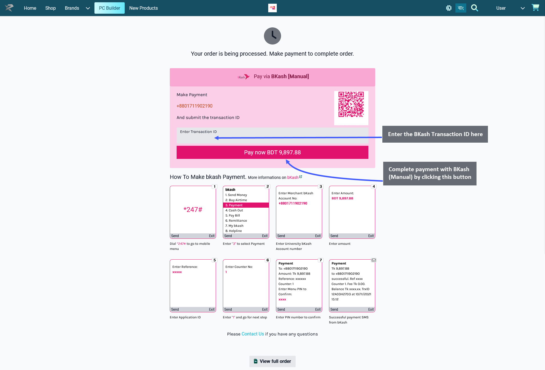 pay via BKash Manual