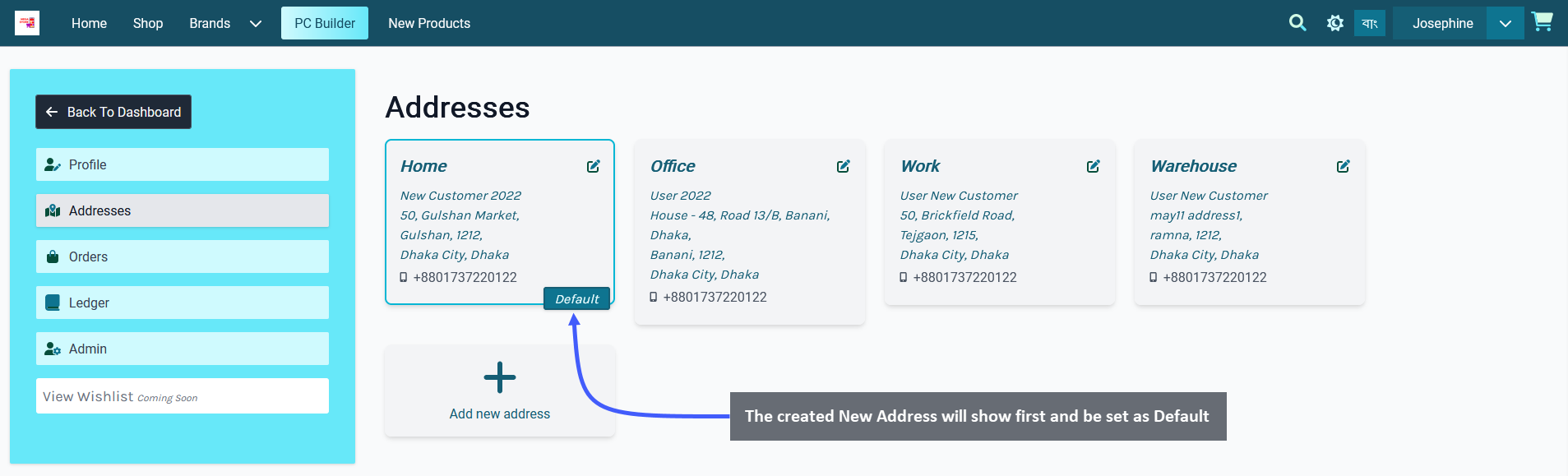 user address created