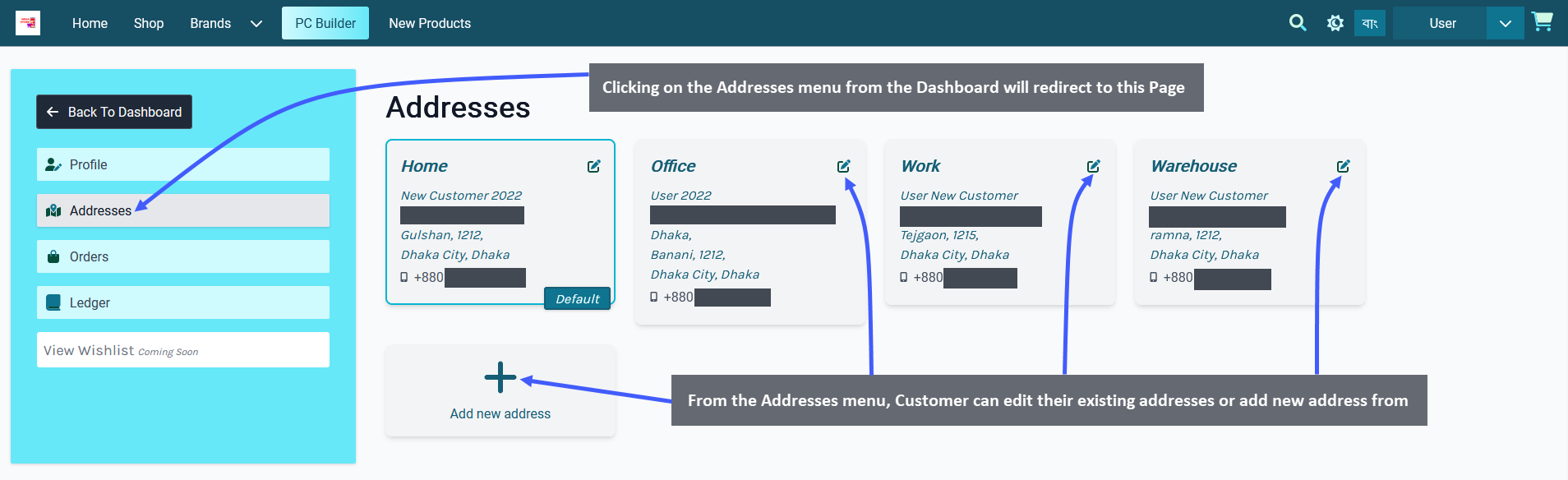 user addresses