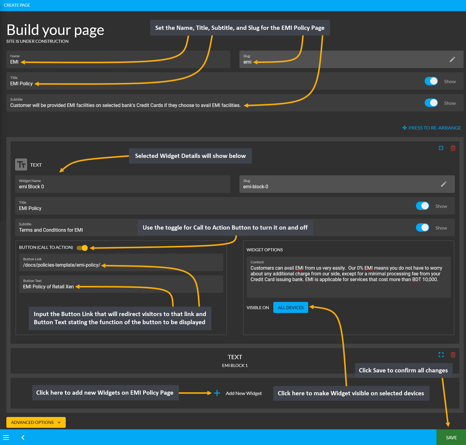 configure EMI page