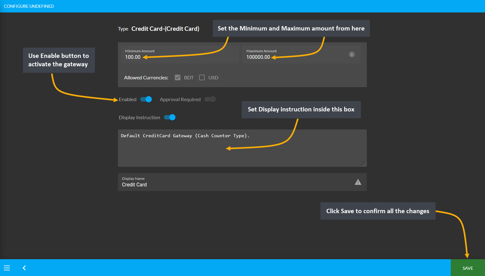 credit card cash cheque example