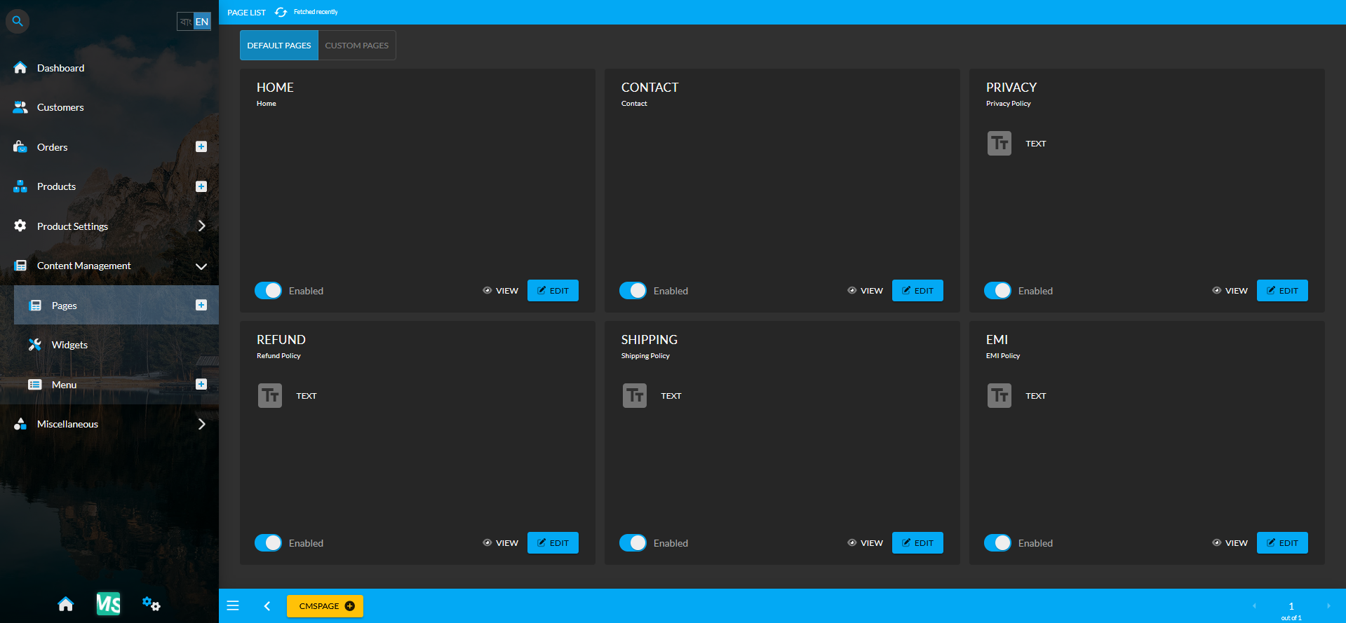 set policy templates on pages.