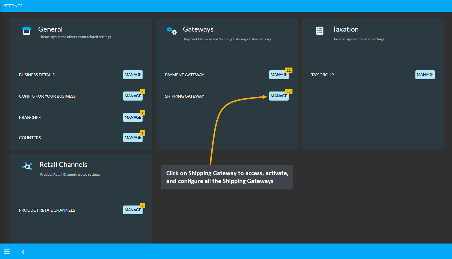 configure shipping gateways main page