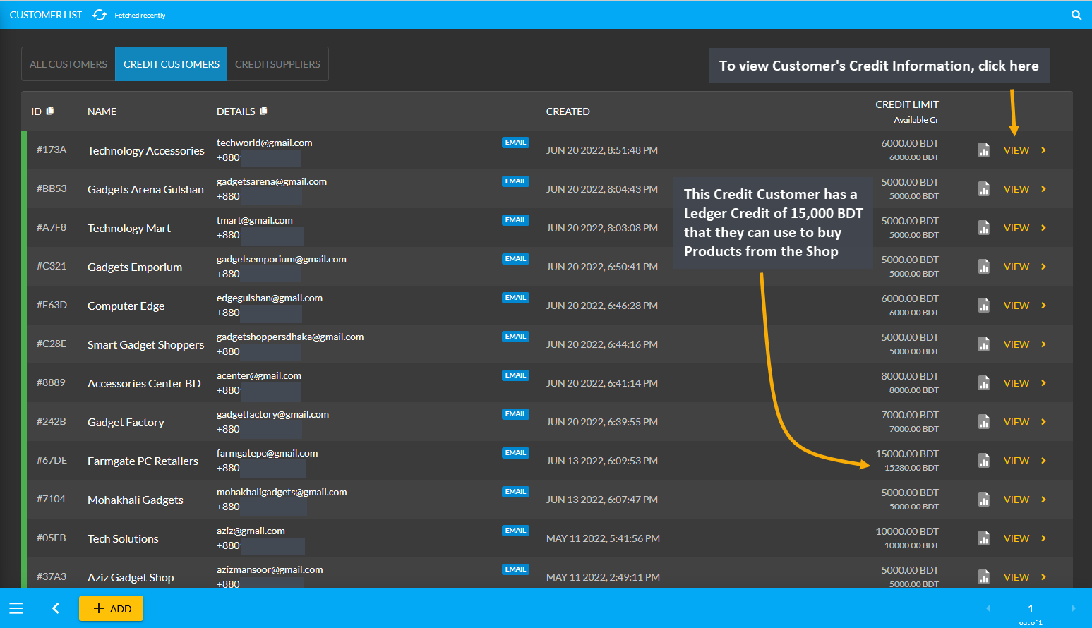 customer list ledger example