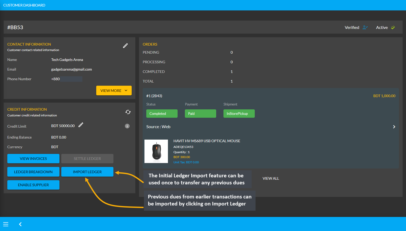 initial ledger import on dashboard