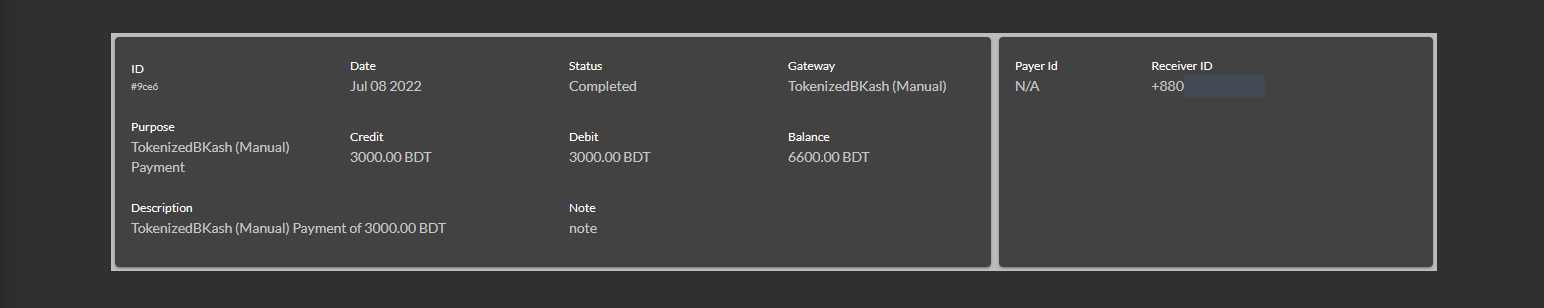 ledger breakdown updated with BKash payment