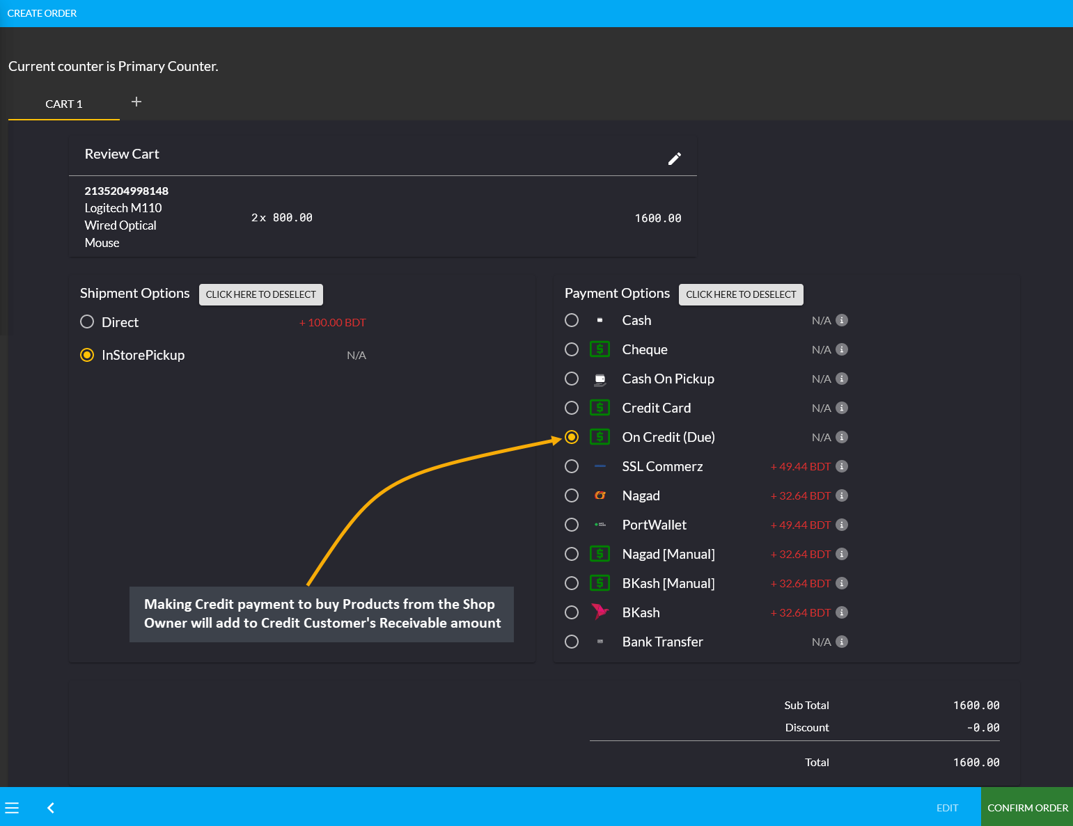 ledger payment adding to credit used