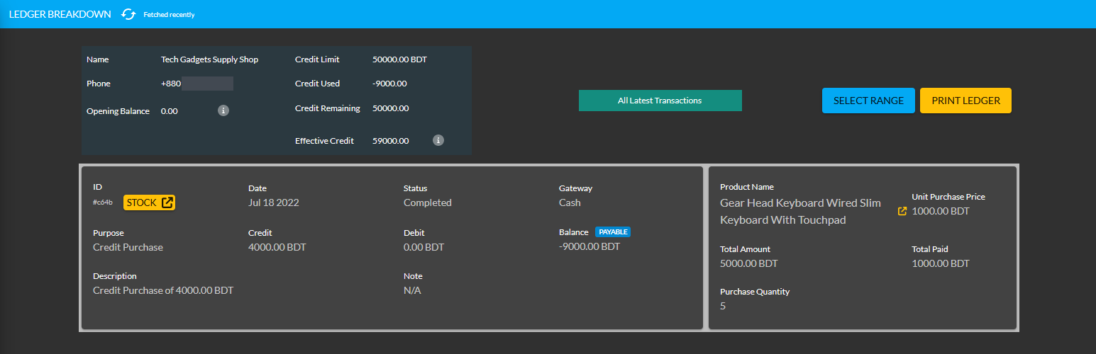 payable with partial payment ledger breakdown