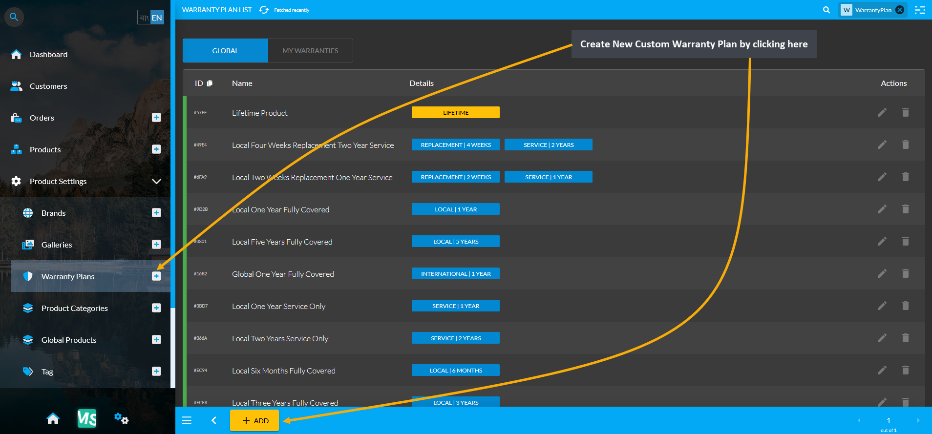 create warranty plan, Create New Custom Warranty Plan by clicking here.