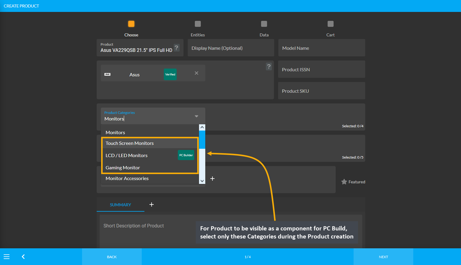 select Monitor for product