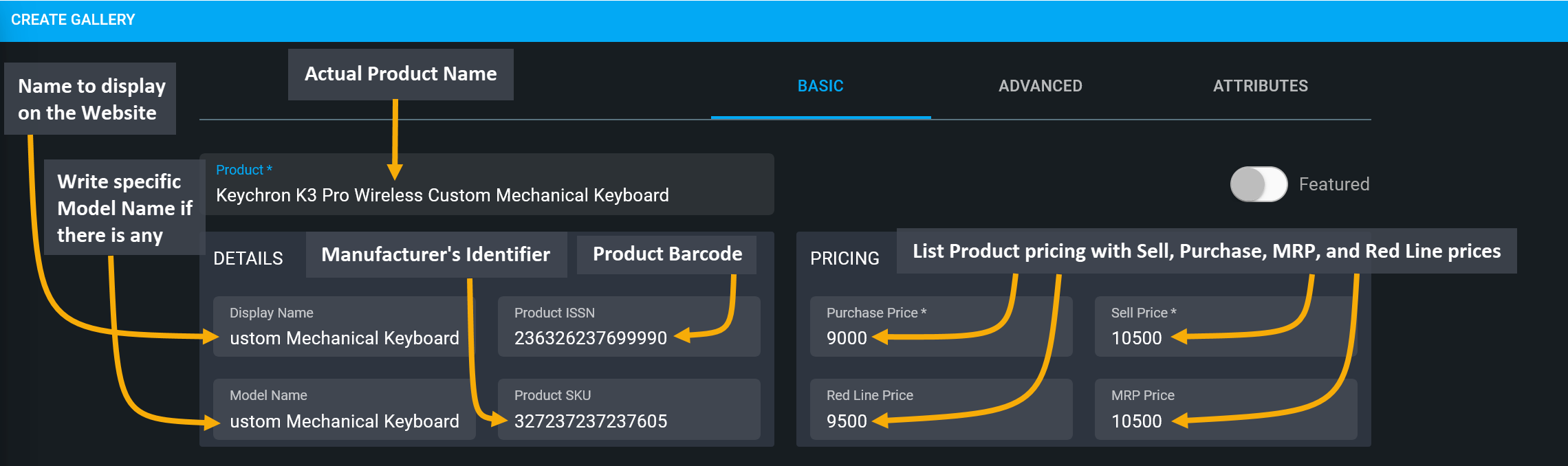 fill out product details first part