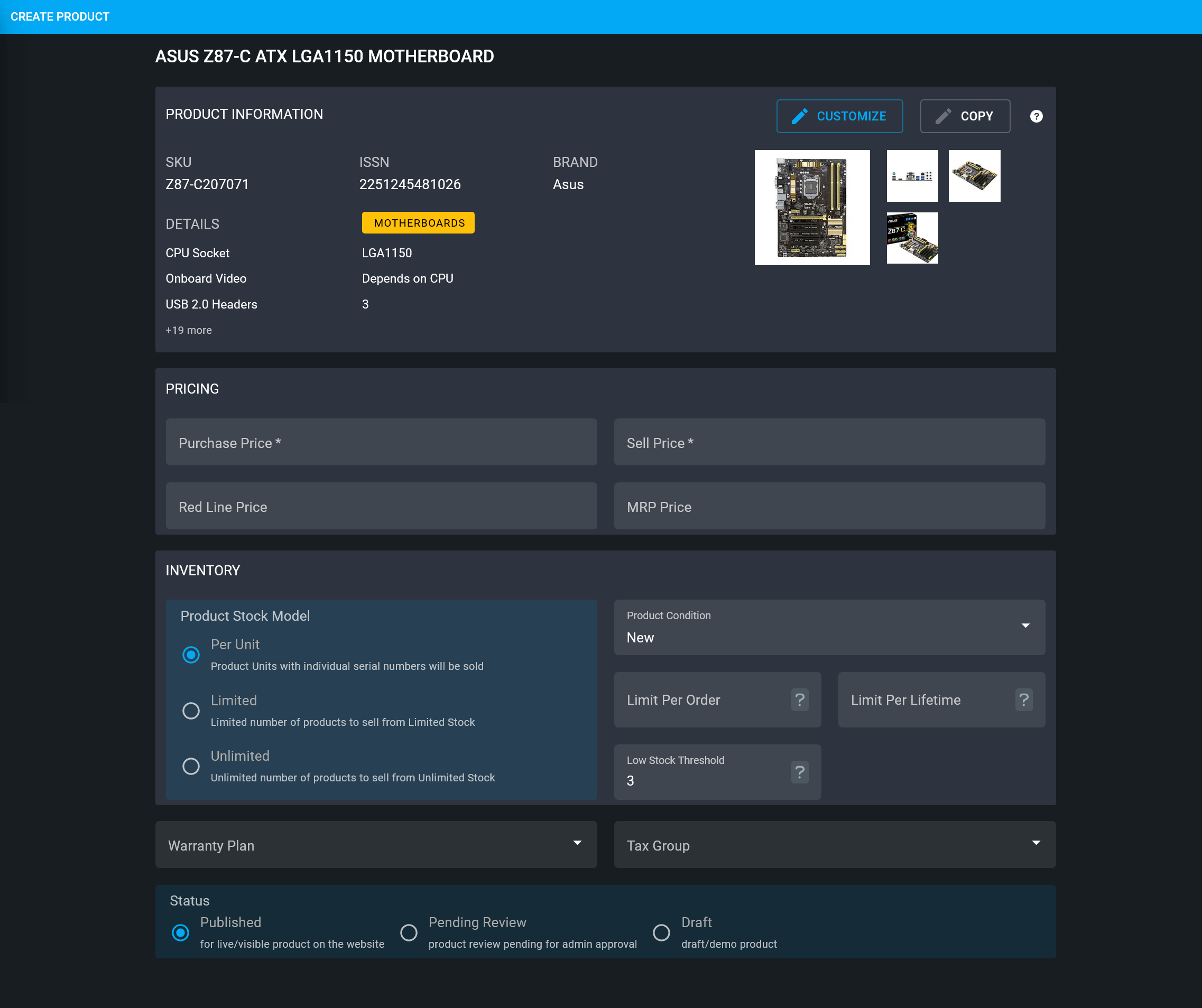 global product template, Global Product Template will let users create a Product directly from the list of Global Products.