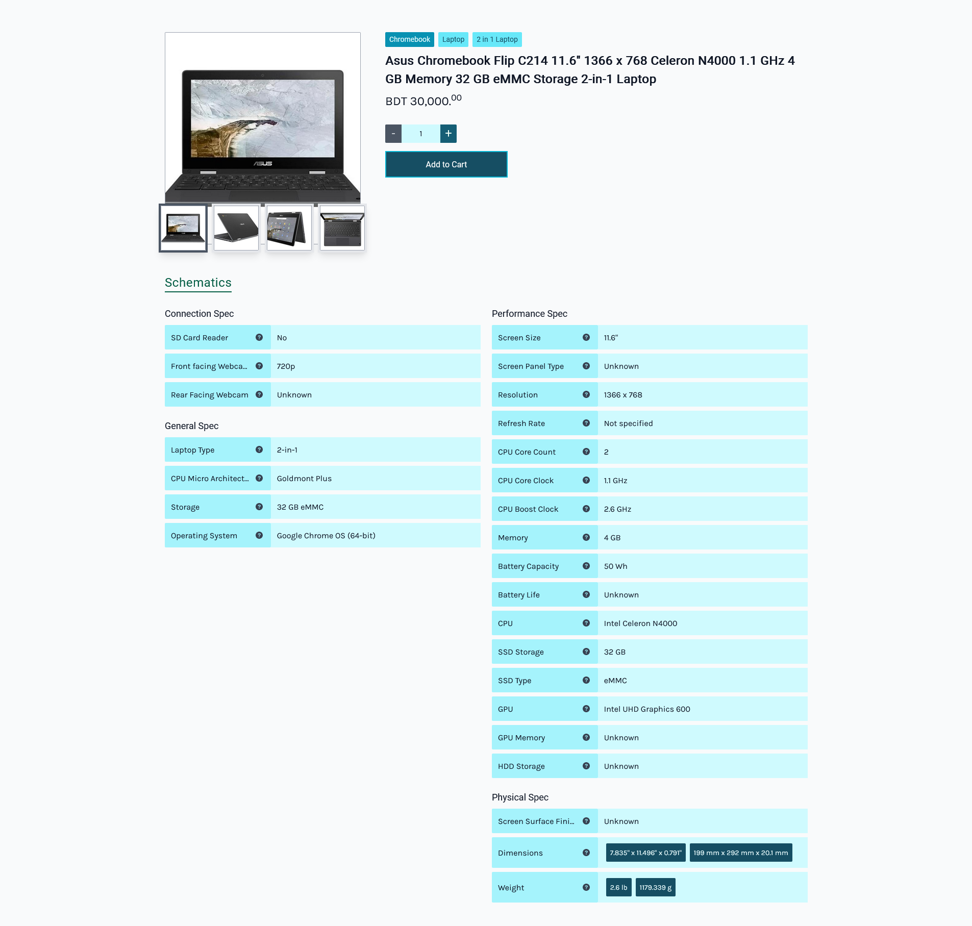 per unit product example commerce website