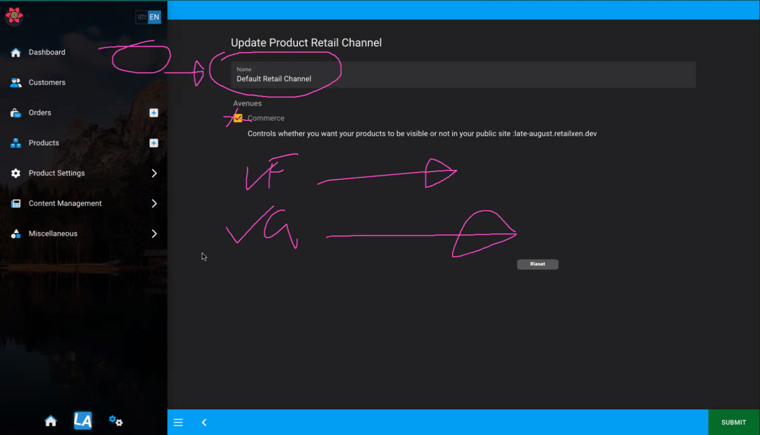 select retail channel, Products can be assigned on other Retail Channel and their Avenues than on Default Retail Channel.